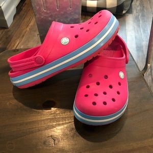 Pink and Blue croc band CROCs